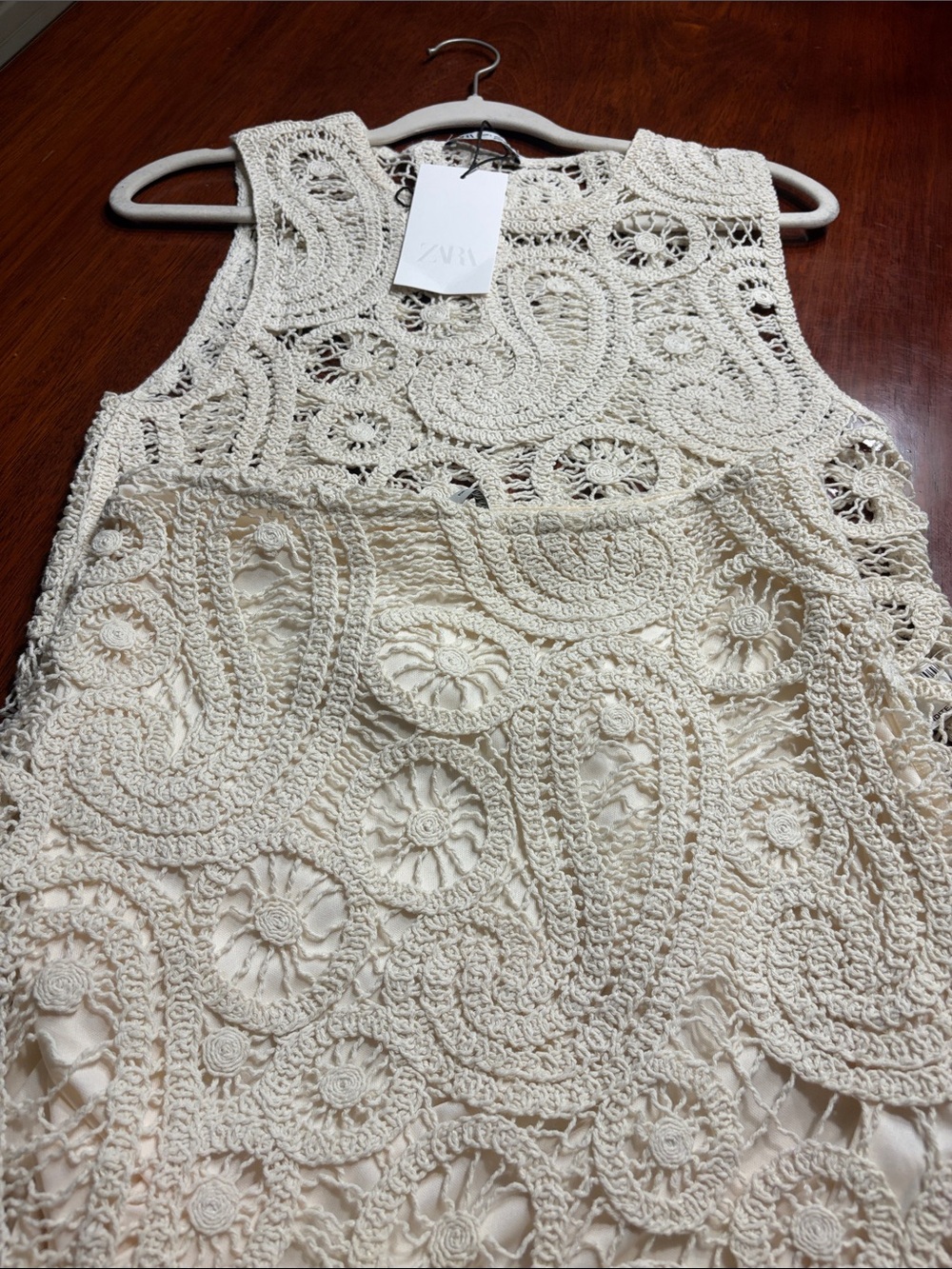 Zara Cream Crochet Lace Sleeveless Tunic Top and skirt set